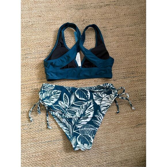 CUPSHE Women's Bikini Sets Two Piece Swimsuit Drawstring Mid Rise Bottom V Neck - Picture 4 of 4